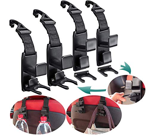 Book Cover Headrest Hooks for Car, Purse Hanger Headrest Hook Holder for Car Seat Organizer Behind Over the Seat Car Hooks-Hang Purse or Grocery Bags. 4Pack
