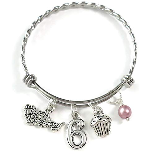 6th BIRTHDAY BRACELET, 6th Birthday Charm Bracelet, 6 Year Old Daughter Birthday Gift Idea, Sixth Birthday Gift, 6 Year Old Birthday Bracelet