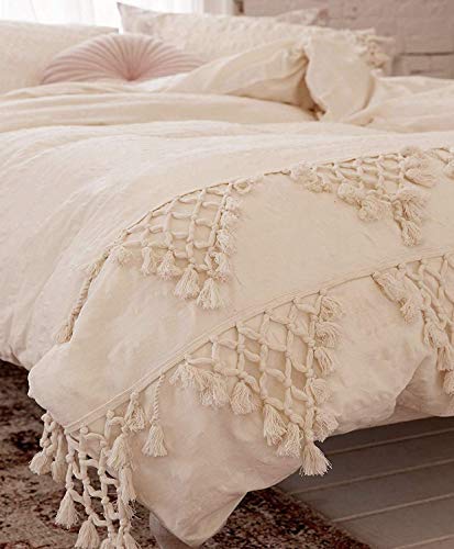 Book Cover Flber outlet Ivory Duvet Cover King Boho Cotton Tassel Bedspreads Comforter Quilt Cover,96inx104in (86inx90in)