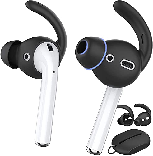 Book Cover AhaStyle 2 Pairs AirPods Ear Hooks Cover Earbuds Tips [Added Storage Pouch] Compatible with Apple AirPods 2 and 1 or EarPods[2 Pairs- Large & Small] (Black)