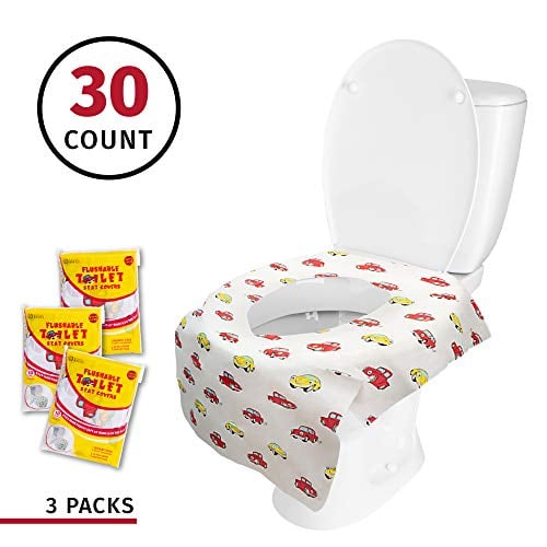 Book Cover Banana Basics Flushable Disposable Toilet Seat Cover (3 Packs, 10 Each) Kid-Friendly, X-Large Coverage | Promotes Proper Hygiene, Cleanliness | Reduce Germs, Messes |