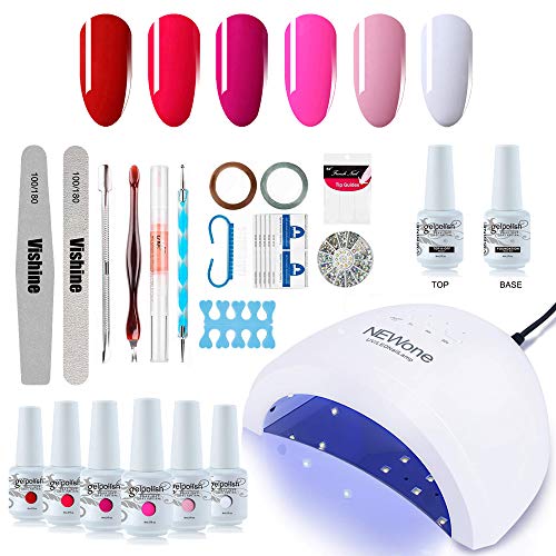 Gel Nail Polish Starter Kit, Speed Curing 48W Professional LED lamp Base Top Coat Set & 6 Colors, Manicure Tools Popular Nail Art Designs by Vishine #15