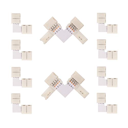 Hitlights 4 Pin LED Connectors 10 Pack L Shape LED Strip Connect Right Angle Corner Solderless Connector for RGB 5050 LED Strip Lights
