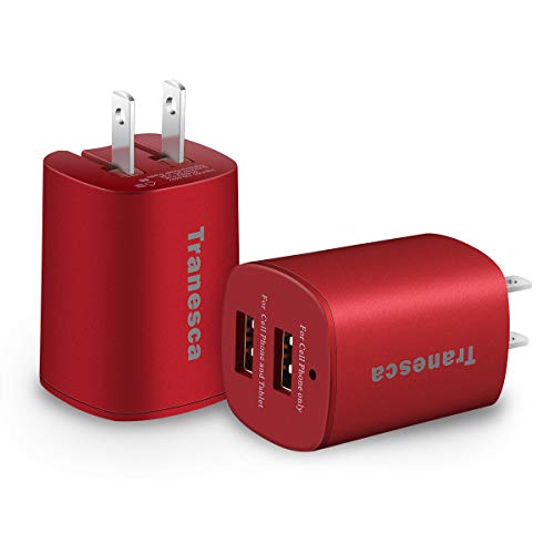 Tranesca Dual USB Wall Chargers for New iPhone SE,iPhone Xs/Xs Max,iPhone XR/8/7/6S/6S Plus/6 Plus/6, Samsung Galaxy S7/S6/S5 Edge, LG, HTC, Moto, Kindle and More-2 Pack (Red)