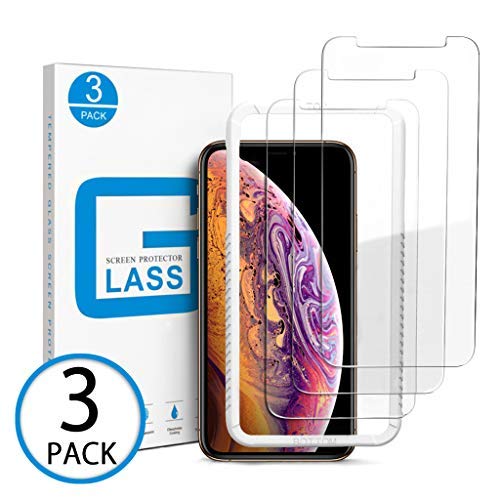 Marge Plus Compatible with iPhone Xs Max Screen Protector, （3 Packs +1 Clear Case）0.25mm Tempered Glass Screen Protector Anti-Scratch Case Friendly 2.5 D Curved Edge 6.5 Inch with 99% Touch Accurate