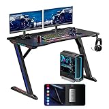 Bizzoelife Ergonomic Gaming Desk, 47Inch Z Shaped Home Office PC Computer Table, Gamer Workstation with RGB LED Lights, Racing Style Game Tables with Headphone Hook & 2 Cable Management Holes