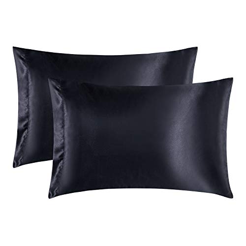 Book Cover Vonty Satin Pillowcase Queen Size, Silky Satin Pillow Cases for Hair and Skin, Satin Cooling Pillow Covers Set of 2 No Zipper (20x30, Black)