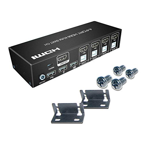 Book Cover E-SDS 4K HDMI KVM Switch 4 Port USB KVM HDMI Switch Support Button Switch,Hotkey Switch and Auto Scan Switch
