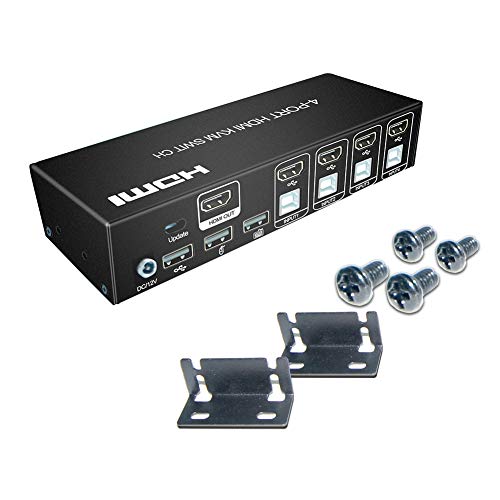 E-SDS 4K HDMI KVM Switch 4 Port USB KVM HDMI Switch Support Button Switch,Hotkey Switch and Auto Scan Switch