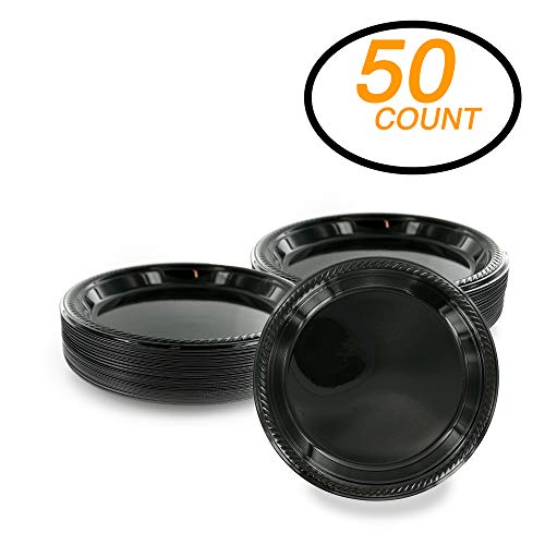 Amcrate Black Disposable Party Plastic Dessert Plates 7" - Ideal for Weddings, Partyâ€™s, Birthdays, Dinners, Lunchâ€™s. (Pack of 50)