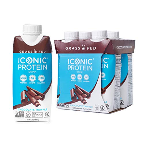 Iconic Protein Drinks, Chocolate Truffle (4 Pack) | Creamy, Low Calorie, Grass Fed, High Protein Shakes | Lactose Free, Gluten Free, Non-GMO, Kosher | Low Carb Snack & Breakfast Drink | Keto Friendly