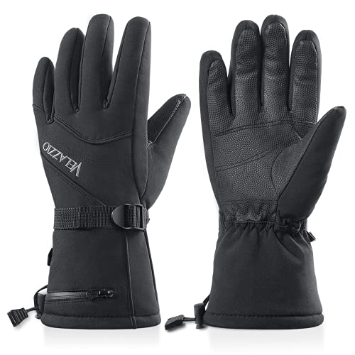 Book Cover Ski Gloves - VELAZZIO Waterproof Breathable Snowboard Gloves, 3M Thinsulate Insulated Warm Winter Snow Gloves, Fits both Men & Women (M)