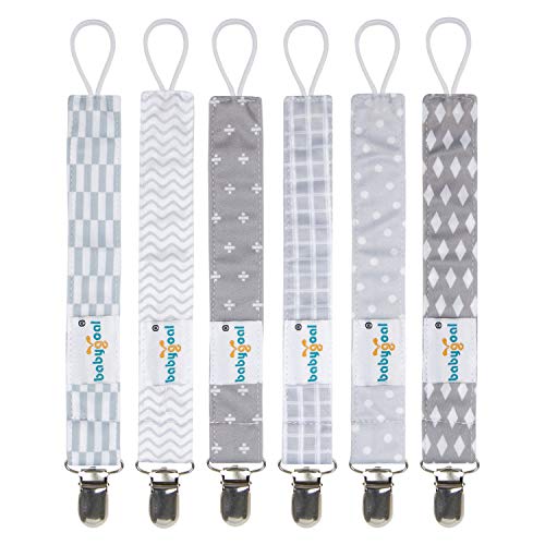 babygoal Baby Pacifier Clips, 6 Pack Pacifier Holder for Boys and Girls Fits for Most Pacifiers and Binkies 6MP09