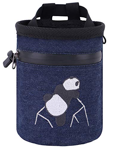AMC Rock Climbing Panda Compact Chalk Bag with Adjustable Belt, Denim Blue