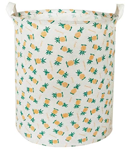 BOOHIT Cotton Fabric Storage Bin,Collapsible Laundry Basket-Waterproof Large Storage Baskets,Toy Organizer,Home Decor (Pineapple)