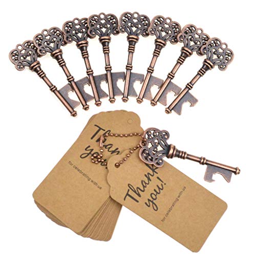 DerBlue 60 PCS Key Bottle Openers,Vintage Skeleton Key Bottle Opener, Wedding Favors Key Bottle Opener Rustic Decoration with Escort Tag Card Thank You