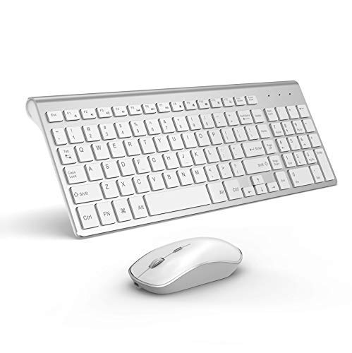 Book Cover Rechargeable Wireless Keyboard Mouse- J JOYACCESS Ultra Slim Portable Full Size White Keyboard Mouse Combo 2.4G Quiet Keyboard and Mouse with Long Battery Life for Laptop,Desktop,PC,Computer,Windows
