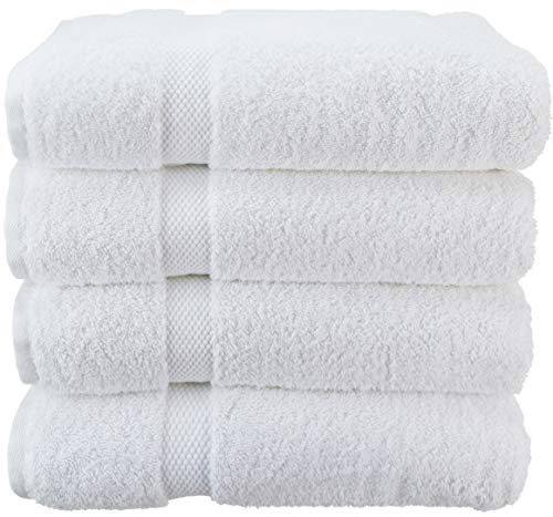 Book Cover Wealuxe Cotton Bath Towels - Soft and Absorbent Hotel Towel - 27x52 Inch - 4 Pack - White