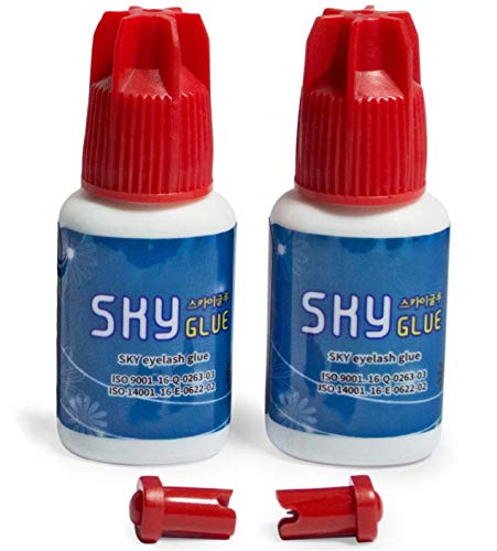 2 Bottles Sky Glue S+ Long Retention Eyelash Extension Glue Professional Black Eyelash Extension Adhesive 1-2s Fast Drying 6-8 Weeks Lasting time for Individual Mink Lash Extensions 5ml