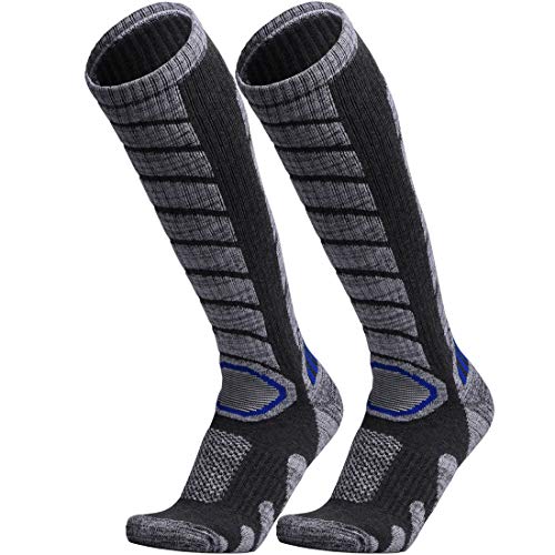 Book Cover WEIERYA Ski Socks 2 Pairs Pack for Skiing, Snowboarding, Cold Weather, Winter Performance Socks Grey Large