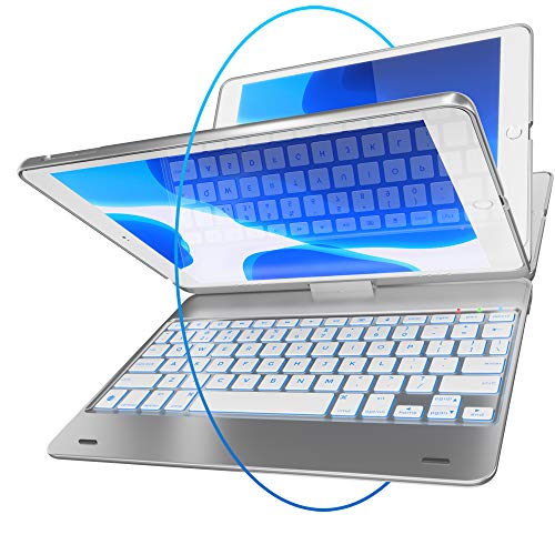 iPad Keyboard Case for iPad 2018 (6th Gen) - iPad 2017 (5th Gen) - iPad Pro 9.7 - iPad Air 2 & 1 - Thin & Light - 360 Rotatable - Wireless/BT - Backlit 10 Color - iPad Case with Keyboard (Silver)