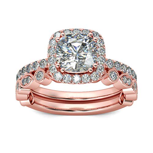 Iumer Rose Gold Bridal Set Zircon Wedding Engagement Couple Stacking Ring Set Women Jewelry,8