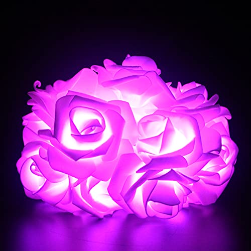 VIPMOON Rose Flower String Lights,2M 20LED Battery Operated Romantic String Lights Bright Warm Flower Rose Lamp Fairy Light for Valentine's Day Wedding Gardens Party Christmas Decoration - Purple
