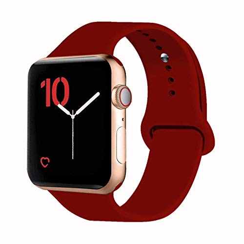 Book Cover VATI Sport Band Compatible for Apple Watch Band 38mm 40mm, Soft Silicone Sport Strap Replacement Bands Compatible with 2019 Apple Watch Series 5, iWatch 4/3/2/1, 38MM 40MM M/L (Wine Red)