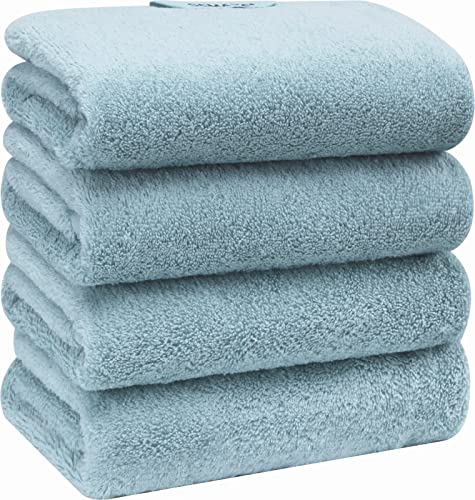 Book Cover SEMAXE Hand Towel, 100% Cotton Towel Set for Bathroom, Soft and Highly Absorbent Towel, Hotel & Spa Quality, 16”x 27”(Ice Lake Blue) Blue 4 Piece Hand Towel