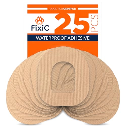 Fixic - 25 Pack - Adhesive Patches - Best for Omnipod - Best Waterproof Adhesive Patches - Pre Cut Back Paper - Tan Color - Best Long Fixation