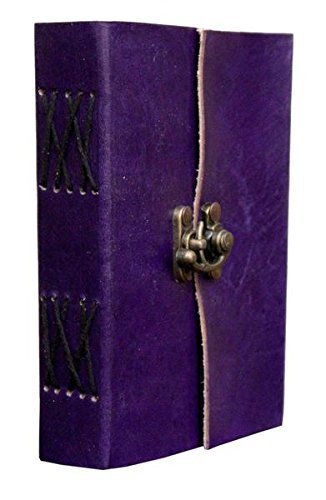 Book Cover ECHO Pure Genuine Real Vintage Leather Handmade paper Notebook Diary For office Home to Write Poem Daily Update with Mattel Lock -Yellow Size of 4 x 6 inch (purple)