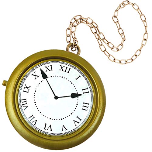 4E's Novelty White Rabbit Clock - 8" Oversized Clock Necklace, for Halloween Alice in Wonderland Costume Clock, Hip Hop Rapper, Flava Flav Clock Necklace Non-Functioning