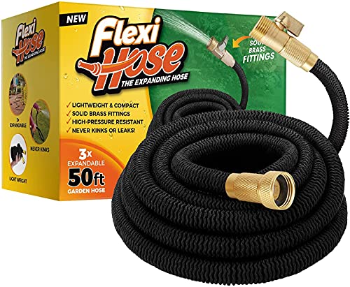 Book Cover Flexi Hose Lightweight Expandable Garden Hose, No-Kink Flexibility, 3/4 Inch Solid Brass Fittings and Double Latex Core (50 FT, Black)