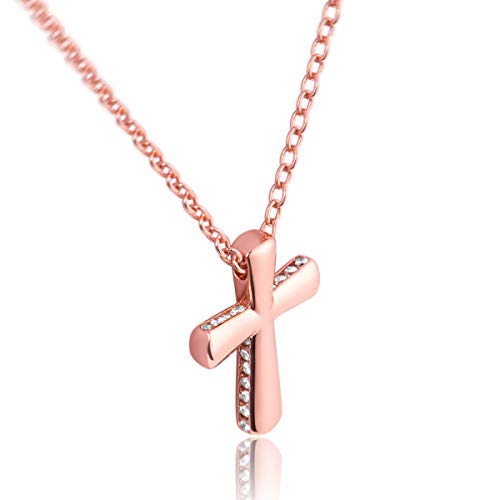 Karseer Womens Cross Pendant Necklace CZ Sides Mosaic Statement of Faith Religious Fashion Jewelry Gift