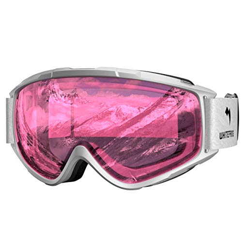 WhiteFang Ski Goggles, Over Glasses OTG Snow/Snowboard Goggles for Men Women & Youth, Anti-Fog Dual Layer Lens & 100% UV400 Protection