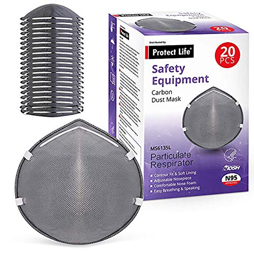 Disposable Dust Mask with Carbon Filter - 20 pack - N95 Respirator Mask - NIOSH Certified Safety N95 Mask - Fume Protection, Construction, Woodworking, Home, DIY