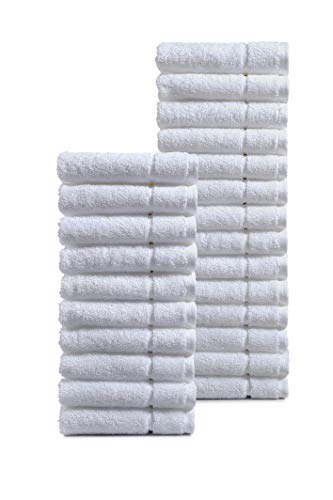 Book Cover AmazonCommercial 100% Turkish Cotton Washcloth Towel Set - Pack of 24, 13 x 13 Inches, 600 GSM, White