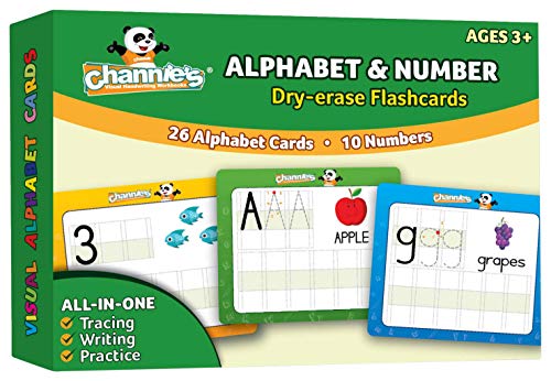 Book Cover Channie’s Dry Erase Number & Alphabet Flash Cards for Ages 3+, ABC Flashcards for Toddlers 3-5 Years, Letter Tracing for Kids Ages 3-5, ABC Number Flash Cards, 5.5W x 4.25 L x 0.25H