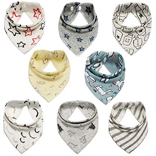 Lekebaby Bavoir bandana bébé Garçon Fille 8 pack 100% coton organique doux et absorbants, les nouveau - nés, infantile, les tout - petits