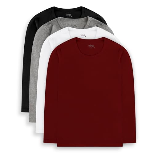 Brix 4 Pack Boys Long Sleeve Shirts Cotton Basic Tees Youth Layering T-Shirts Tagless