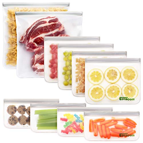 Envirogen Reusable Storage Bags - Extra Thick 5 Pack (3 Reusable Sandwich Bags, 2 Reusable Snack Bags), Freezer Resealable Bags, FDA Grade Lunch Bags Leakproof Food Storage Bags