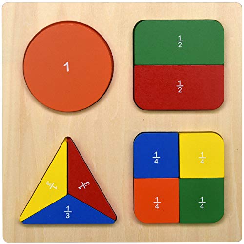 Book Cover GYBBER&MUMU Wooden Math Fraction Teaching Geometric Blocks Sorting Game Preschool Colorful Shape Puzzle