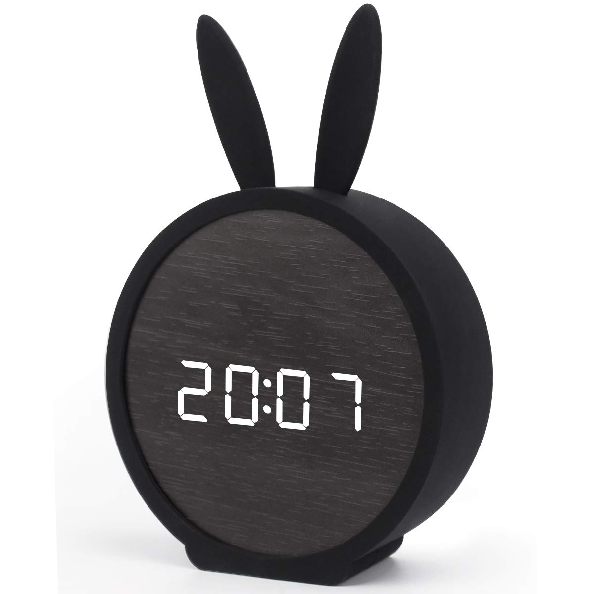 BOERA Alarm Clock for Kids Bedroom,Digital LED Wooden Alarm Clock Large Display Time Temperature USB/Battery Powered (Rabbit)