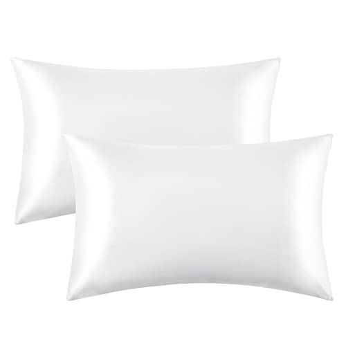 Book Cover Bedsure King Size Satin Pillowcase Set of 2 - White Silk Pillow Cases for Hair and Skin 20x40 inches, Satin Pillow Covers 2 Pack with Envelope Closure