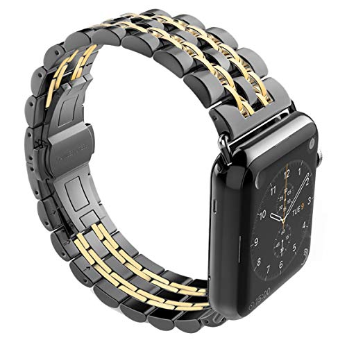 YOUTIME Watch Band Compatible with Apple Watch 42mm/44mm, Metal Watch Band Replacement Link Bracelet Strap Compatible with iWatch Apple Watch Series 4/3/2/1 44mm/42mm (Black Gold)