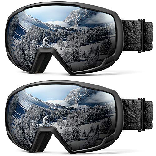 Book Cover OutdoorMaster Kids Ski Goggles, Snowboard Goggles - Snow Goggles for Kids,Youth with Anti-Fog 100% UV Protection Spherical Lens - (2 Pack) Black/Grey (VLT 10%)