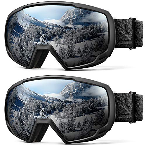 OutdoorMaster Kids Ski Goggles, Snowboard Goggles - Snow Goggles for Kids,Youth with Anti-Fog 100% UV Protection Spherical Lens - (2 Pack) Black/Grey (VLT 10%)