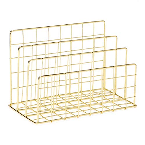 Delifox Mail Sorter - Letter Organizer Metal Desktop File Rack Postcard Holder for Home and Office, Gold