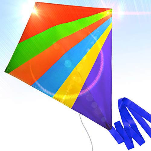 Book Cover Easy to Fly Nylon Diamond Kite for Kids and Adults Great for Beach Trip and Outdoor Activities Perfect for Beginners Flies High in Light Breeze Flying String Line Included Big Flyer Childrens Toys