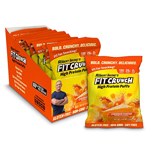 FITCRUNCH Protein Puffs, Keto Cheese Crisps, Designed by Robert Irvine, Keto-Friendly, Protein Snack & Keto Snack, Low Sugar, NON-GMO, Gluten Free, 20g of Protein, 240g (8 Bags) (Cheddar Cheese)